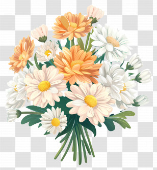 Daisy Flowers - Beautiful Bouquet With Daisies And Orange Flowers Transparent PNG