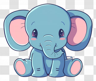 Elephant - Cartoon Illustration Of Cute Blue Elephant Transparent PNG