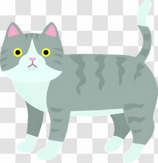 Cartoon Cat - Gray Tabby Cat Illustration Design Transparent PNG