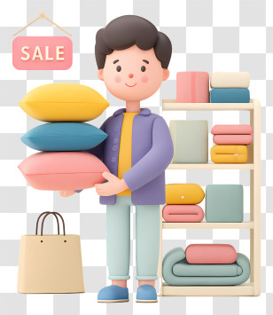 Man Shopping Home Decor - Pillow Shop Sale Transparent PNG