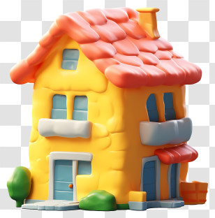 Cartoon House - Yellow Cartoon House With Red Roof Transparent PNG