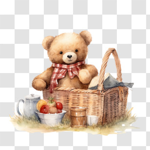 Teddy Bear
 - Teddy Bear With Picnic Basket And Food Display Transparent PNG