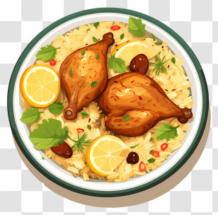 Hand Drawn Chicken Biryani - Chicken Drumsticks With Rice And Lemon Slices Transparent PNG
