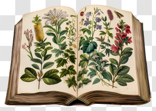 Open Book - Open Book With Vintage Botanical Illustrations Transparent PNG