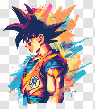Goku - Anime Cartoon Hero With Colorful Dynamic Background Transparent PNG