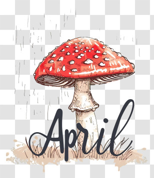 Hello April - Whimsical Red Mushroom Illustration Marked April Transparent PNG