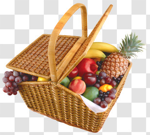 Picnic Basket - Wicker Basket Filled With Fresh Fruits Transparent PNG