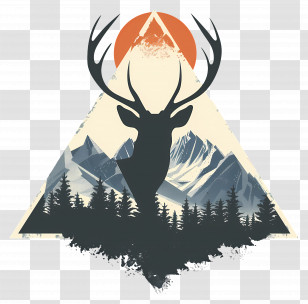 Deer Silhouette - Deer Silhouette Against Mountain Painting Transparent PNG