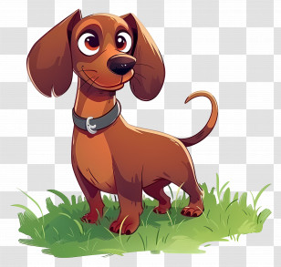 Animated Dog - Cartoon Dachshund Dog Standing On Grass Transparent PNG