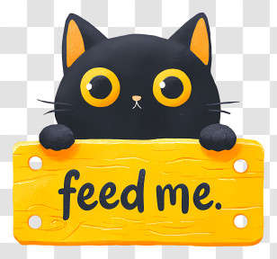Cat Feed Me - Black Cat Holding 'feed Me' Sign Transparent PNG