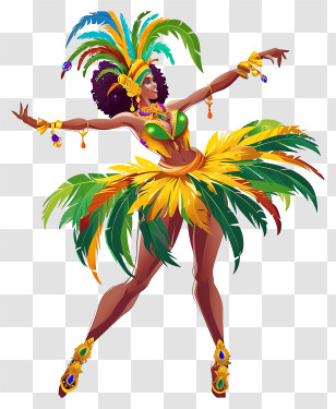 Flat Brazilian Samba Dancer - Vibrant Carnival Dancer In Festive Attire Transparent PNG