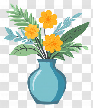 Flower With Vase - Yellow Flowers In Blue Vase Transparent PNG