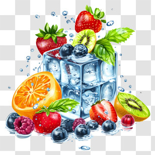 Fresh Fruit With Icecube - Refreshing Fruits And Ice Cubes Transparent PNG