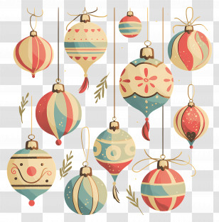 Vintage Christmas Ornaments - Colorful Hanging Christmas Ornaments With Vintage Patterns Transparent PNG