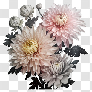 Chrysanthemums - Blooming Chrysanthemums With Pink And White Petals Transparent PNG