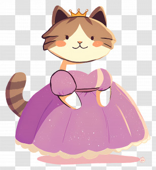 Princess Cat - Princess Cat In Purple Gown Cartoon Illustration Transparent PNG