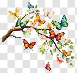 Spring Butterfly - Butterflies On A Flowering Branch Transparent PNG