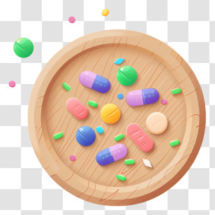 Medicine Tablet - Wooden Plate With Colorful Pills Transparent PNG