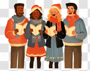Go Caroling Day - Joyful People Singing Christmas Carols Transparent PNG