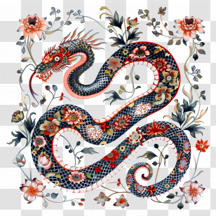 Chinese Zodiacs - Floral Patterned Dragon Transparent PNG