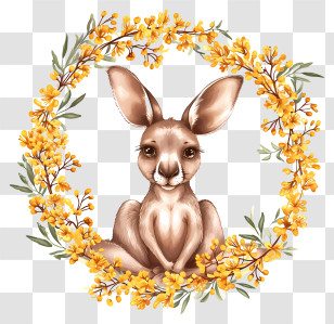 Australia Day - Cute Kangaroo In Yellow Floral Wreath Transparent PNG