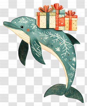 Christmas Dolphin - Festive Dolphin Carrying Christmas Gifts Illustration Transparent PNG