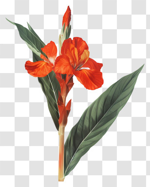 Canna Indica Flowers - Red Flower With Leaves Illustration Transparent PNG