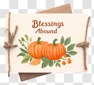 Thanksgiving Blessings Abound - Blessings Abound Pumpkin Card Transparent PNG