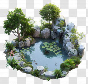 Pond - Serene Garden Pond With Water Lilies Transparent PNG