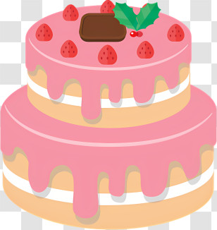 Pink Cake - Pink Frosted Cake With Strawberries For Celebration Transparent PNG