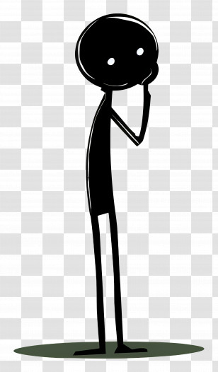 Stick Figure Thinking Smartphone Black Outfit Long Hair Ponytail Hairstyle Transparent PNG