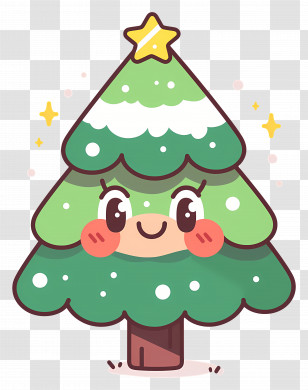 Cute Christmas Tree - Smiling Cartoon Christmas Tree With Star Transparent PNG