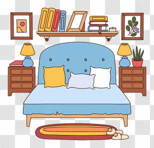 Queen Bed - Cozy Bedroom Illustration Transparent PNG