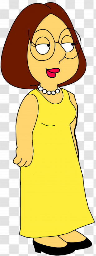 Meg Griffin - Cartoon Woman In Yellow Dress And Glasses Transparent PNG
