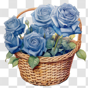 Blue Rose - Basket With Vibrant Blue Roses Transparent PNG