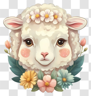 Sheep - Charming Sheep With Floral Decorations Transparent PNG