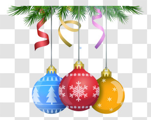 Christmas Ornaments - Colorful Christmas Ornaments Hanging On Tree Transparent PNG