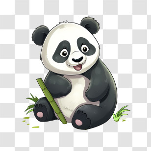 Cute Panda - Cute Cartoon Panda Eating Bamboo Transparent PNG