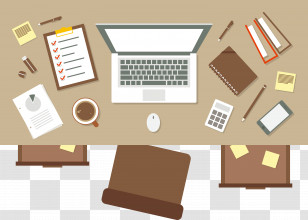 Modern Office - Work Desk With Laptop And Office Supplies Transparent PNG