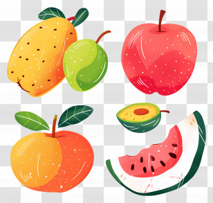 Fruits - Colorful Fruits In Fun Illustration Transparent PNG
