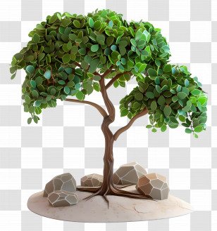 3d Tree - Lush Tree On Natural Rocks Transparent PNG
