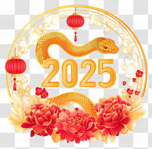 Lunar New Year - Golden Snake With 2025 Transparent PNG