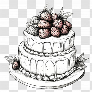 Cake Drawing - Black And White Tiered Cake With Strawberries Transparent PNG
