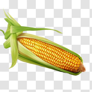 Corn - Corn Cob With Green Leaves Illustration Transparent PNG