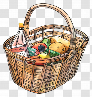 Grocery Basket - Picnic Basket With Food Transparent PNG