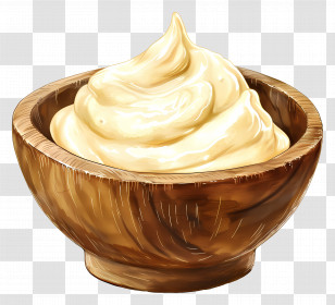 Mayonnaise - Whipped Cream In Wooden Bowl Transparent PNG