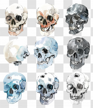 Skulls - Artistic Watercolor Skull Renderings For Gothic Decor Transparent PNG