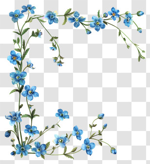 Spring Flowers Frame - Decorative Blue Floral Frame Design Transparent PNG