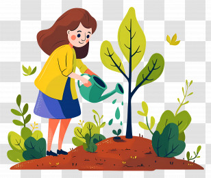Arbor Day - Illustration Of Girl Planting Tree Transparent PNG