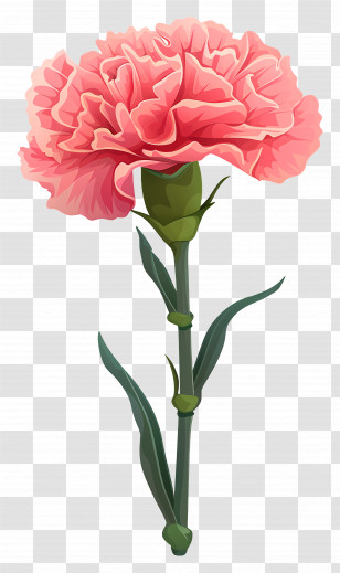 Carnation Flower - Pink Carnation Flower With Stem Illustration Transparent PNG